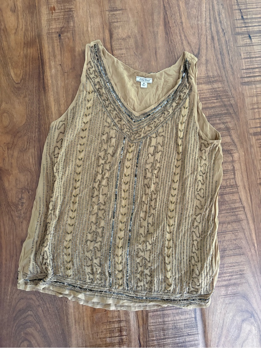 Lucky Brand Beaded V-Neck Sleeveless Top - Gold